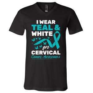 Wear Teal And White Cervical Cancer Awareness V-Neck T-Shirt