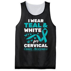 Wear Teal And White Cervical Cancer Awareness Mesh Reversible Basketball Jersey Tank