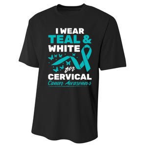 Wear Teal And White Cervical Cancer Awareness Performance Sprint T-Shirt