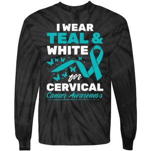 Wear Teal And White Cervical Cancer Awareness Tie-Dye Long Sleeve Shirt