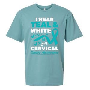 Wear Teal And White Cervical Cancer Awareness Sueded Cloud Jersey T-Shirt