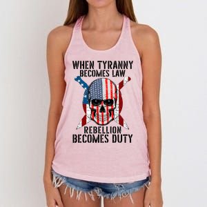 When Tyranny Becomes Law Rebellion Becomes Duty Patriotic Women's Knotted Racerback Tank