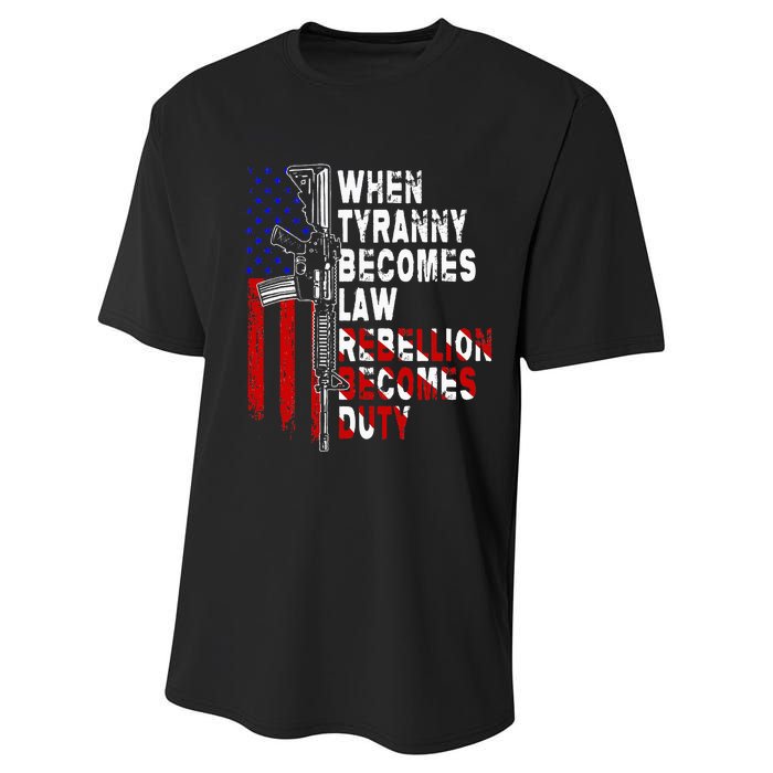 When Tyranny Becomes Law Rebellion Becomes Duty Guns Veteran Performance Sprint T-Shirt