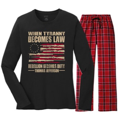 When Tyranny Becomes Law Rebellion Becomes Duty Women's Long Sleeve Flannel Pajama Set 