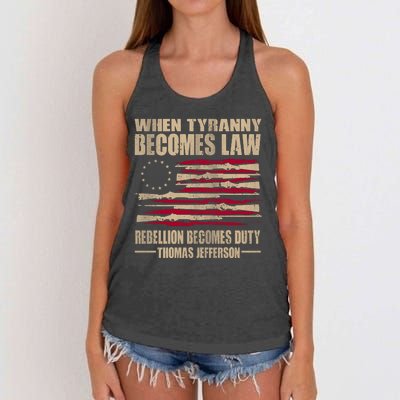 When Tyranny Becomes Law Rebellion Becomes Duty Women's Knotted Racerback Tank