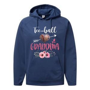 Womens Tee Ball Grandma Floral Funny Tee Ball Heart Mother's Day Performance Fleece Hoodie