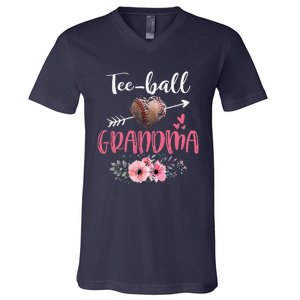 Womens Tee Ball Grandma Floral Funny Tee Ball Heart Mother's Day V-Neck T-Shirt