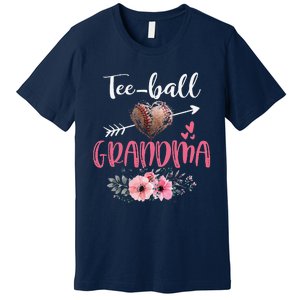 Womens Tee Ball Grandma Floral Funny Tee Ball Heart Mother's Day Premium T-Shirt