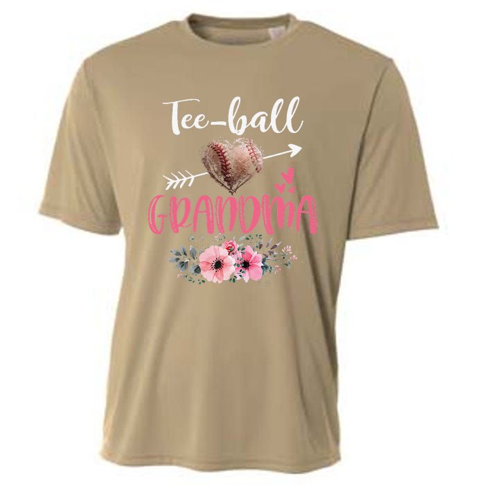 Womens Tee Ball Grandma Floral Funny Tee Ball Heart Mother's Day Cooling Performance Crew T-Shirt