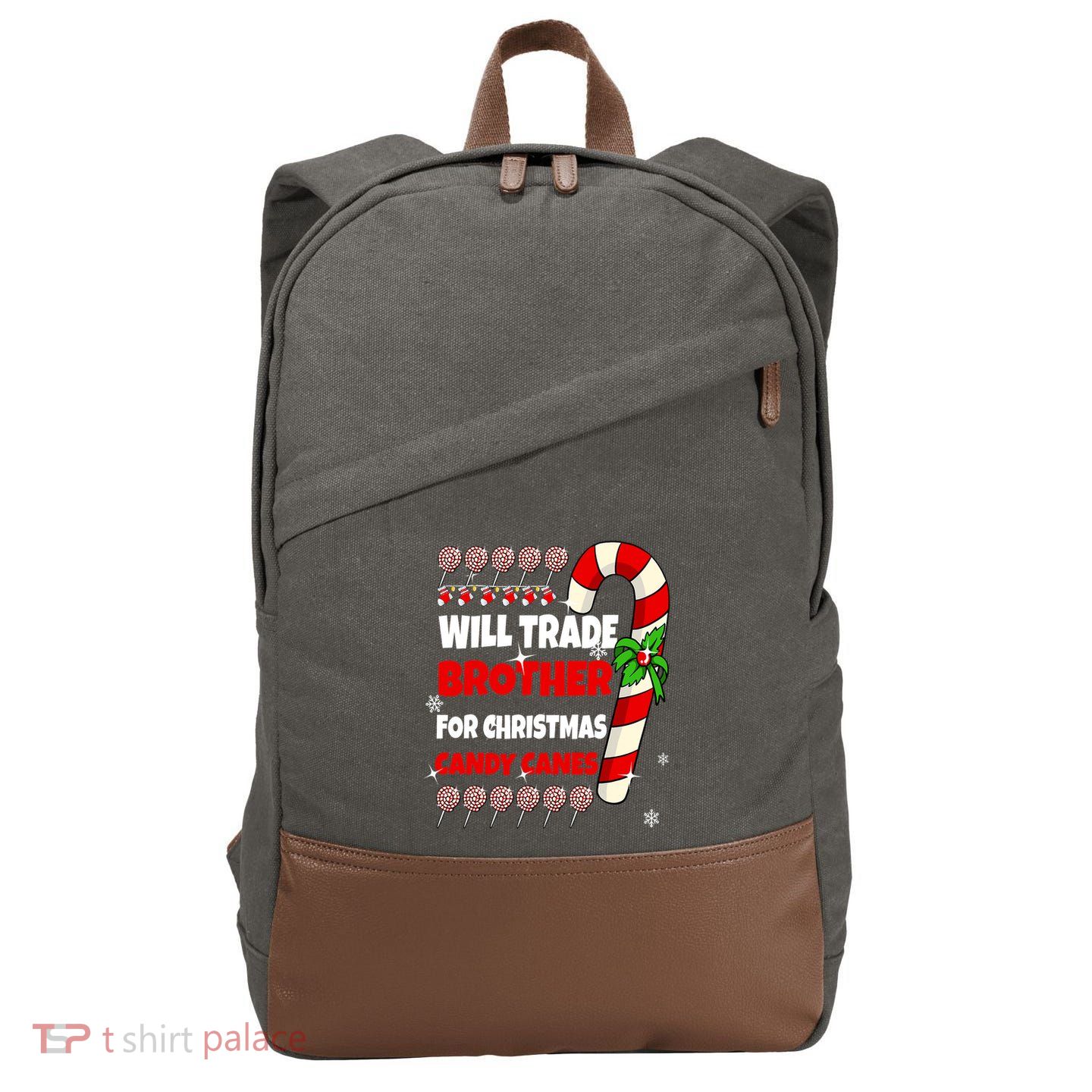 Will Trade Brother For Christmas Candy Canes Sister Boy Girl Cotton Canvas Backpack