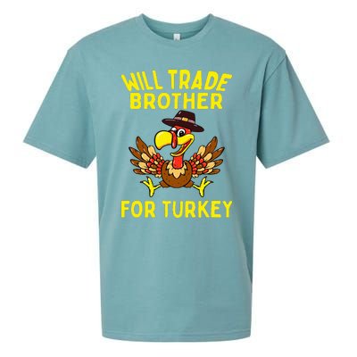 Will Trade Brother For Turkey Funny Thanksgiving Siblings Sueded Cloud Jersey T-Shirt