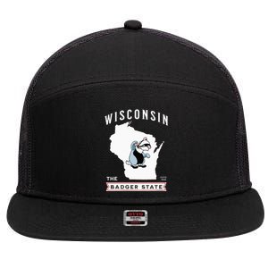 Wisconsin The Badger State Established 1848 7 Panel Mesh Trucker Snapback Hat