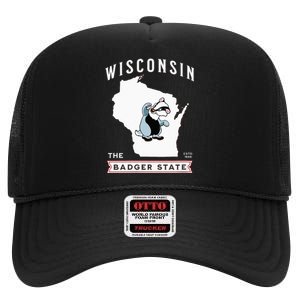 Wisconsin The Badger State Established 1848 High Crown Mesh Back Trucker Hat