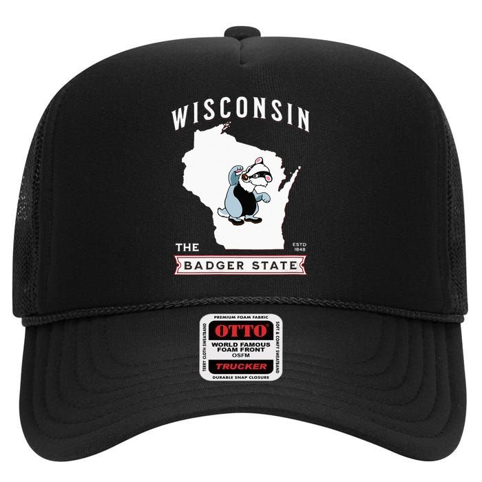 Wisconsin The Badger State Established 1848 High Crown Mesh Back Trucker Hat