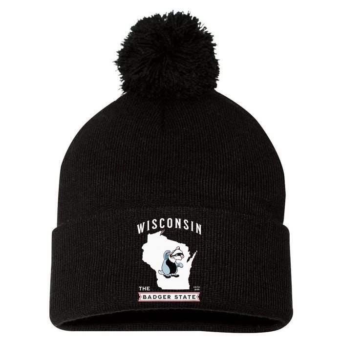 Wisconsin The Badger State Established 1848 Pom Pom 12in Knit Beanie