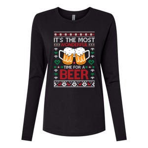 Wonderful Time Beer Ugly Christmas Sweaters Gift Womens Cotton Relaxed Long Sleeve T-Shirt