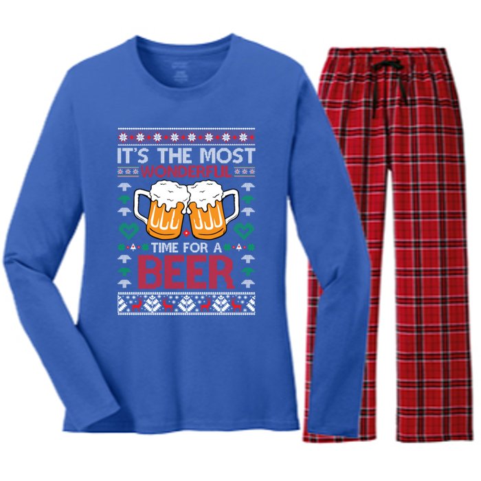 Wonderful Time Beer Ugly Christmas Sweaters Gift Women's Long Sleeve Flannel Pajama Set 