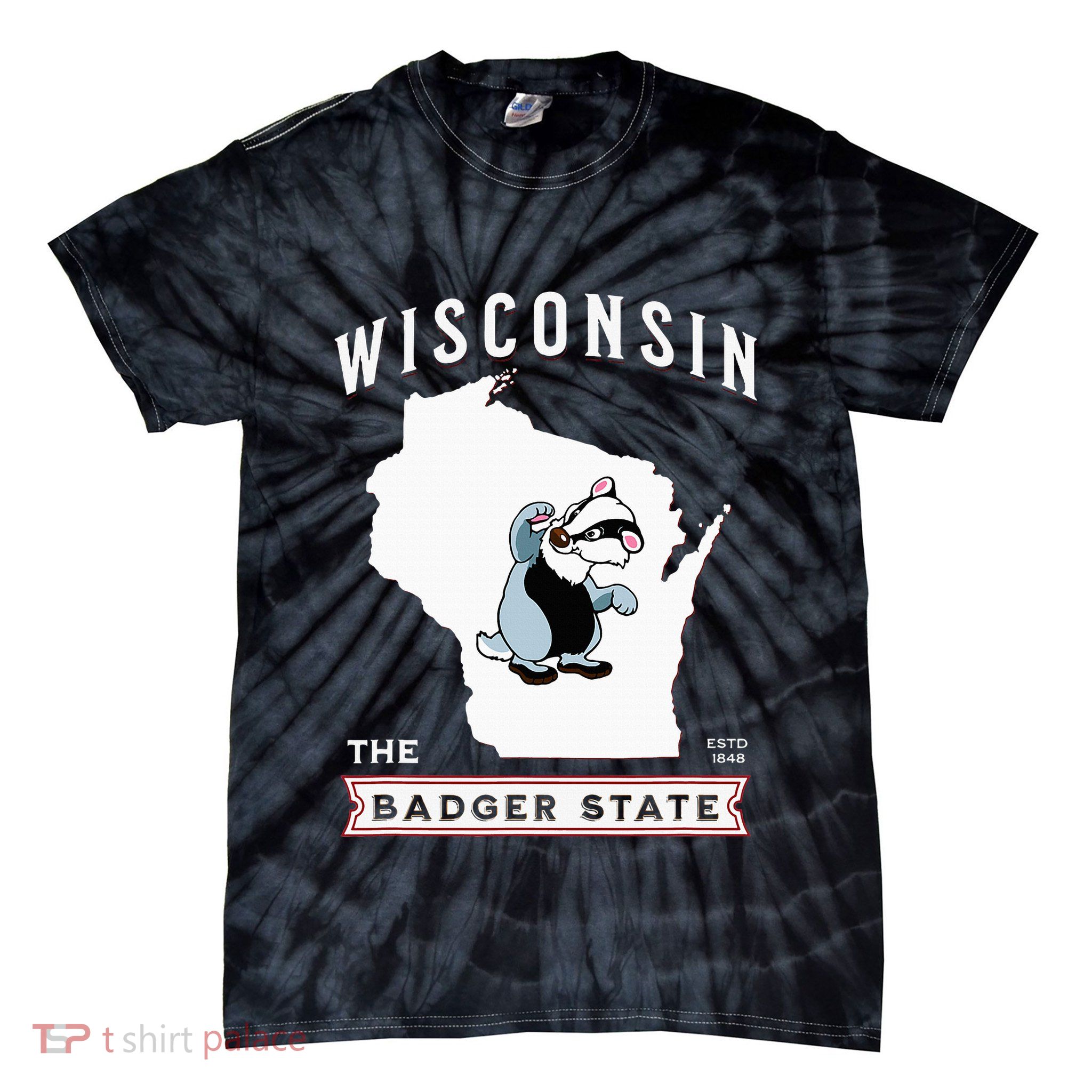 Wisconsin The Badger State Established 1848 Tie-Dye T-Shirt