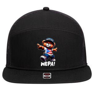 Wepa Teddy Bear Puerto Rico Flag Boricua Puerto Rican 7 Panel Mesh Trucker Snapback Hat