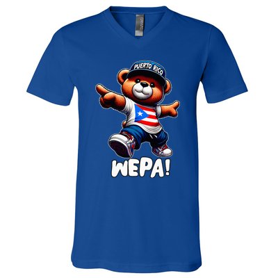 Wepa Teddy Bear Puerto Rico Flag Boricua Puerto Rican V-Neck T-Shirt