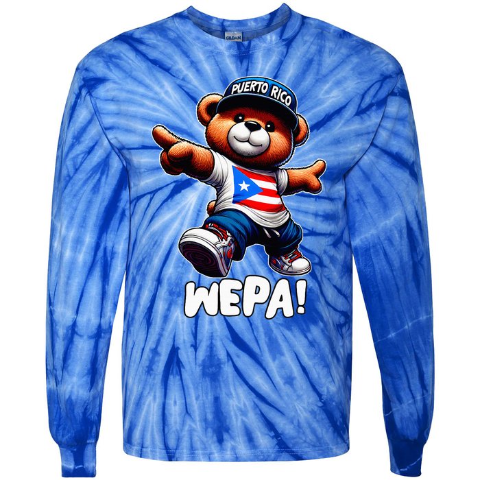 Wepa Teddy Bear Puerto Rico Flag Boricua Puerto Rican Tie-Dye Long Sleeve Shirt