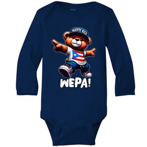 Wepa Teddy Bear Puerto Rico Flag Boricua Puerto Rican Baby Long Sleeve Bodysuit