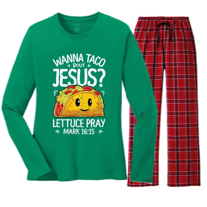 Wanna Taco Bout Jesus Cinco De Mayo Women's Long Sleeve Flannel Pajama Set 