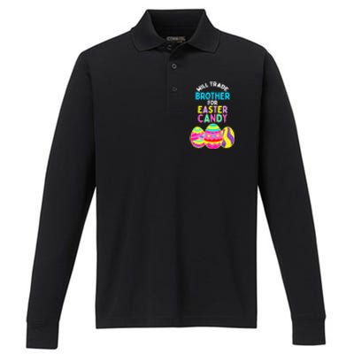 Will Trade Brother for Easter Candy Eggs Boy Girl Performance Long Sleeve Polo