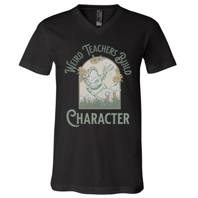 Weird Teachers Build Character Science Teacher V-Neck T-Shirt