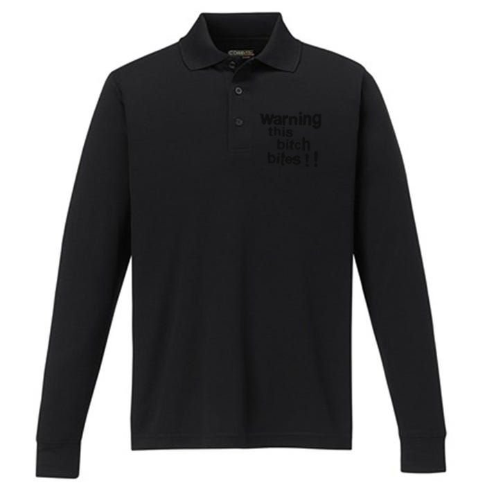 Warning This Bitch Bites Performance Long Sleeve Polo