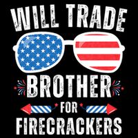 Will Trade Brother For Firecrackers Funny 4th Of July Stripe Pom Pom Beanie