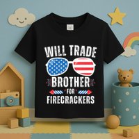 Will Trade Brother For Firecrackers Funny 4th Of July Toddler T-Shirt