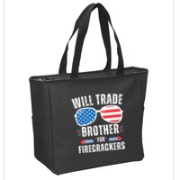 Will Trade Brother For Firecrackers Funny 4th Of July Zip Tote Bag