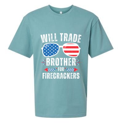 Will Trade Brother For Firecrackers Funny 4th Of July Sueded Cloud Jersey T-Shirt