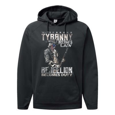 When Tyranny Becomes Law Rebellion Becomes Duty (On Back) Performance Fleece Hoodie