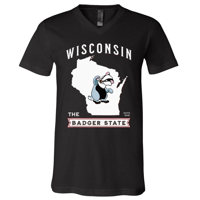 Wisconsin The Badger State Established 1848 V-Neck T-Shirt