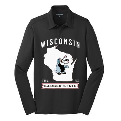 Wisconsin The Badger State Established 1848 Silk Touch Performance Long Sleeve Polo