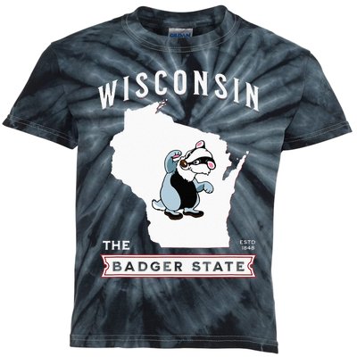 Wisconsin The Badger State Established 1848 Kids Tie-Dye T-Shirt