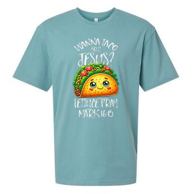 Wanna Taco Bout Jesus Christian Humor Letucce Pray Sueded Cloud Jersey T-Shirt