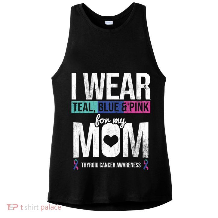 Wear Teal Blue Pink For Mom Thyroid Cancer Awareness Ribbon Gift Ladies PosiCharge Tri-Blend Wicking Tank