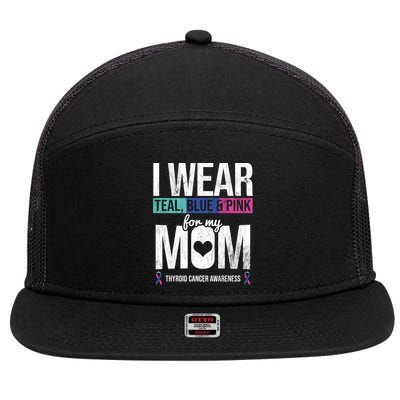 Wear Teal Blue Pink For Mom Thyroid Cancer Awareness Ribbon Gift 7 Panel Mesh Trucker Snapback Hat