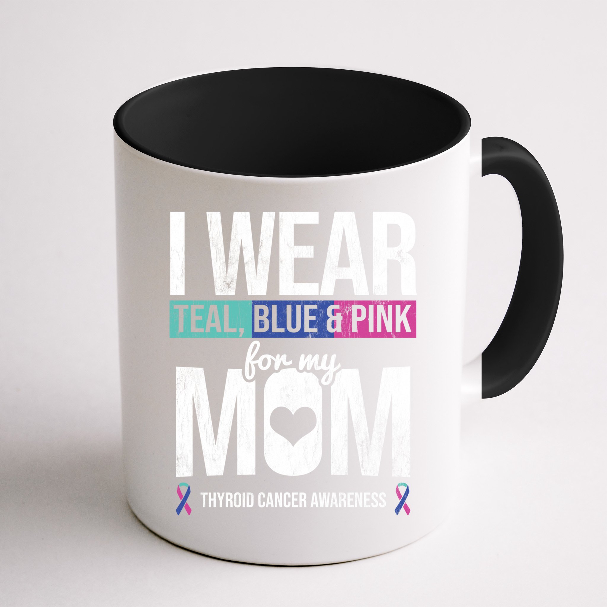 Wear Teal Blue Pink For Mom Thyroid Cancer Awareness Ribbon Gift Mug