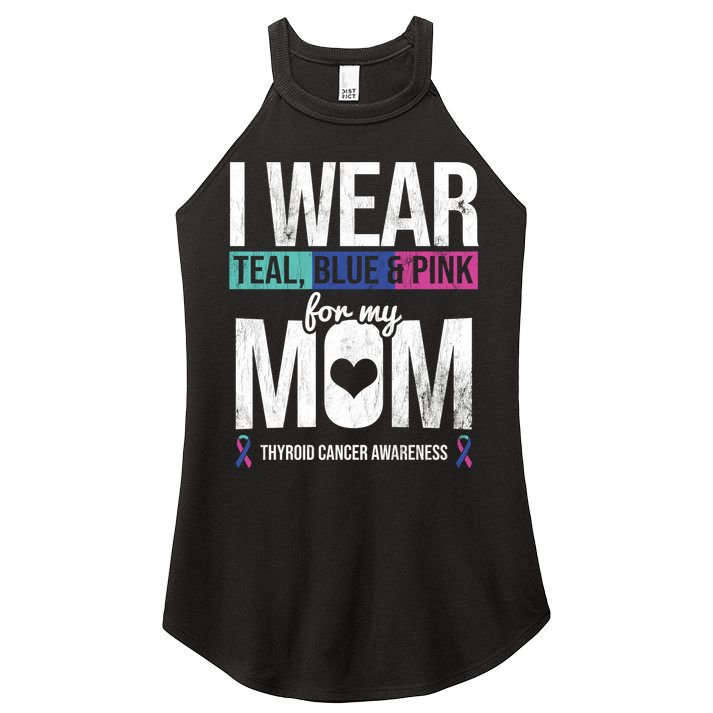 Wear Teal Blue Pink For Mom Thyroid Cancer Awareness Ribbon Gift Women's Perfect Tri Rocker Tank