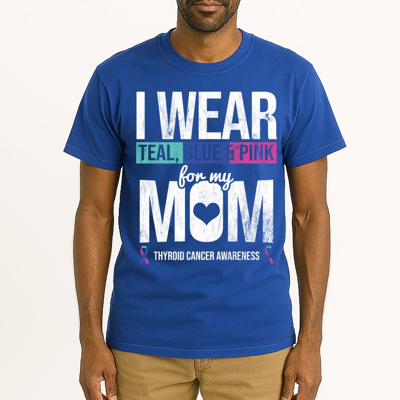 Wear Teal Blue Pink For Mom Thyroid Cancer Awareness Ribbon Gift Tall T-Shirt