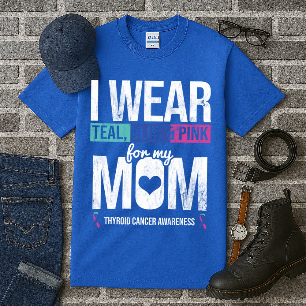 Wear Teal Blue Pink For Mom Thyroid Cancer Awareness Ribbon Gift Tall T-Shirt