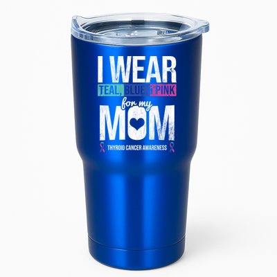 Wear Teal Blue Pink For Mom Thyroid Cancer Awareness Ribbon Gift Tumbler