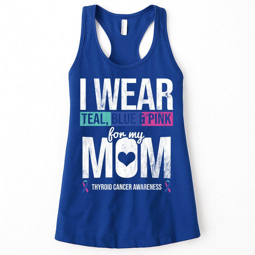 Wear Teal Blue Pink For Mom Thyroid Cancer Awareness Ribbon Gift Womens Tank Top