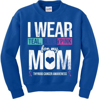 Wear Teal Blue Pink For Mom Thyroid Cancer Awareness Ribbon Gift Kids Sweatshirt