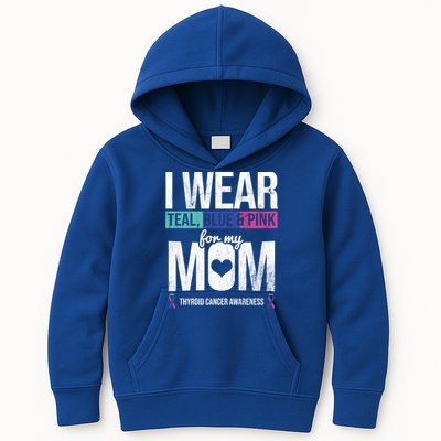 Wear Teal Blue Pink For Mom Thyroid Cancer Awareness Ribbon Gift Kids Hoodie