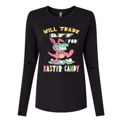 Will Trade Bff For Easter Candy Dinosaur T Rex Bunny Ears Gift Womens Cotton Relaxed Long Sleeve T-Shirt